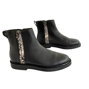 Donald Pliner North Black Leather Zip Snake Trim Ankle Boots 6.5